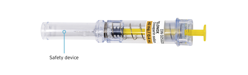 Pre-filled syringe with safety device activated